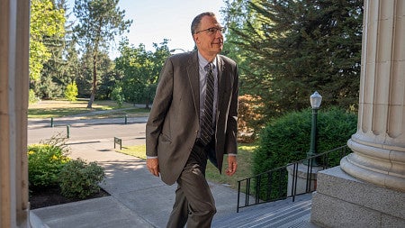 John Scholz arrives at Johnson Hall