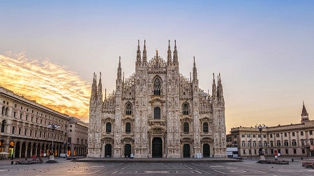 sun rising on the cathedral in milan