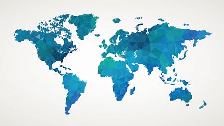 world map in blues and greens