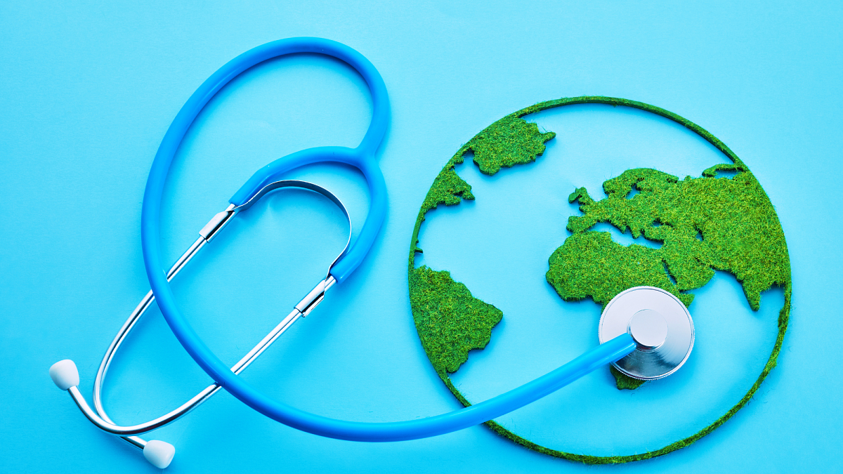 Stethoscope with chest piece on globe